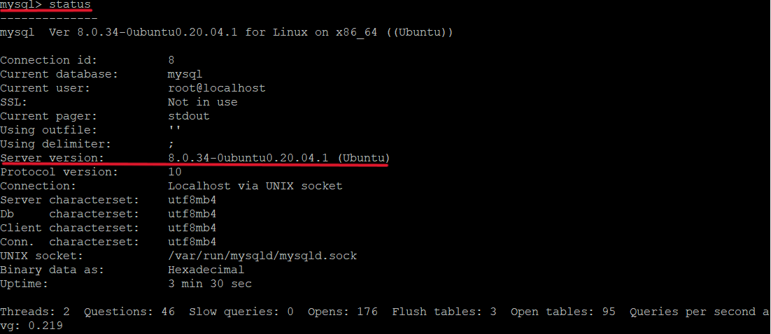 使用 status 检查 mysql 版本
