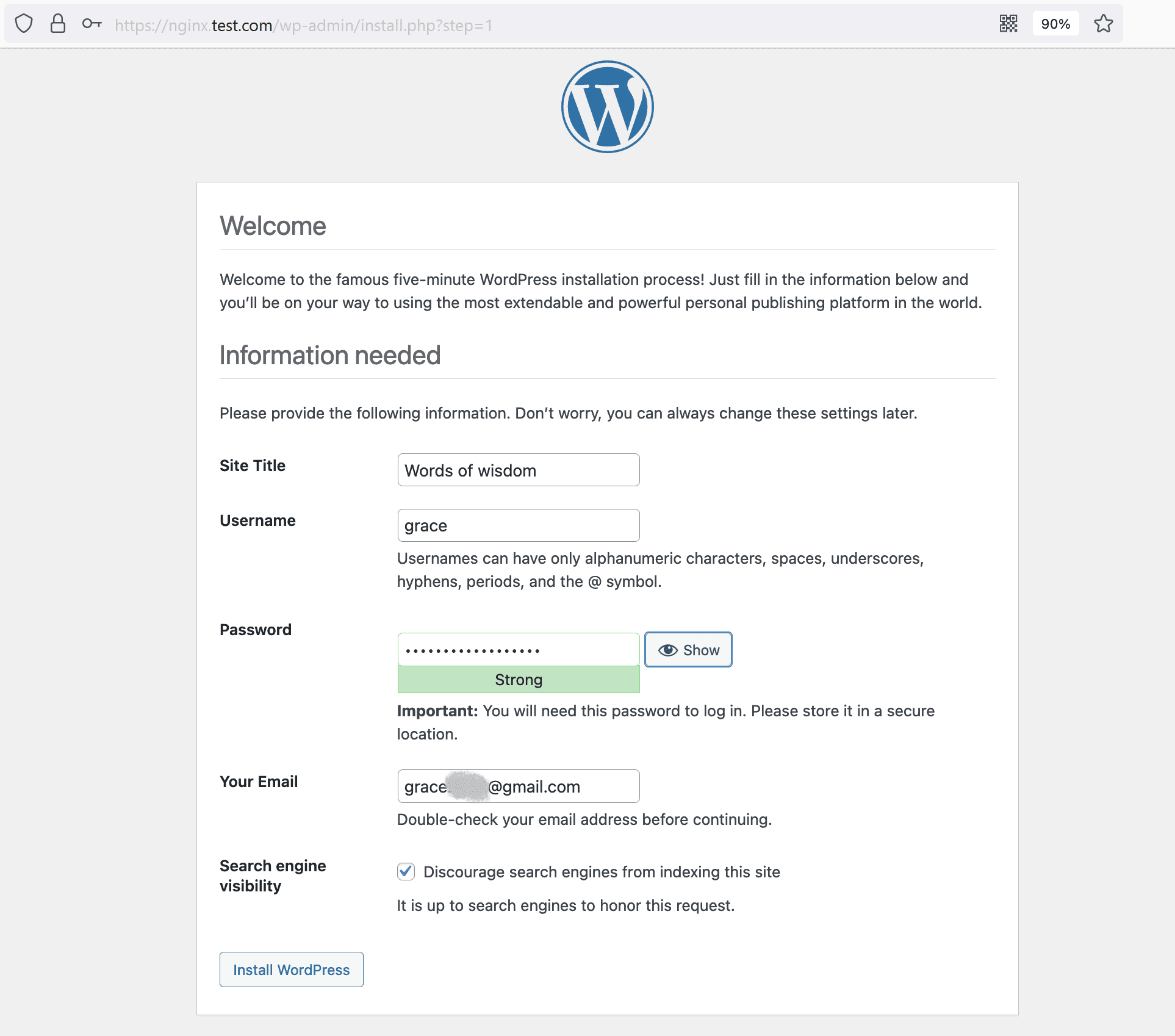 wordpress setup