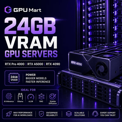 24GB GPU Server Hosting for LLMs, AI Agents & Image Generation