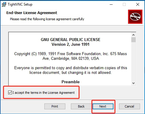 Accept the terms in the License Agreement