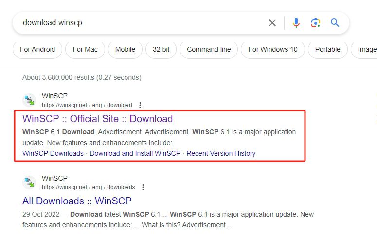 搜索 WinSCP