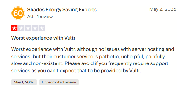 Vultr user reviews — vultr vps trustpilot feedback