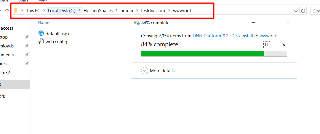 Extract and paste the install files to ‘wwwroot’