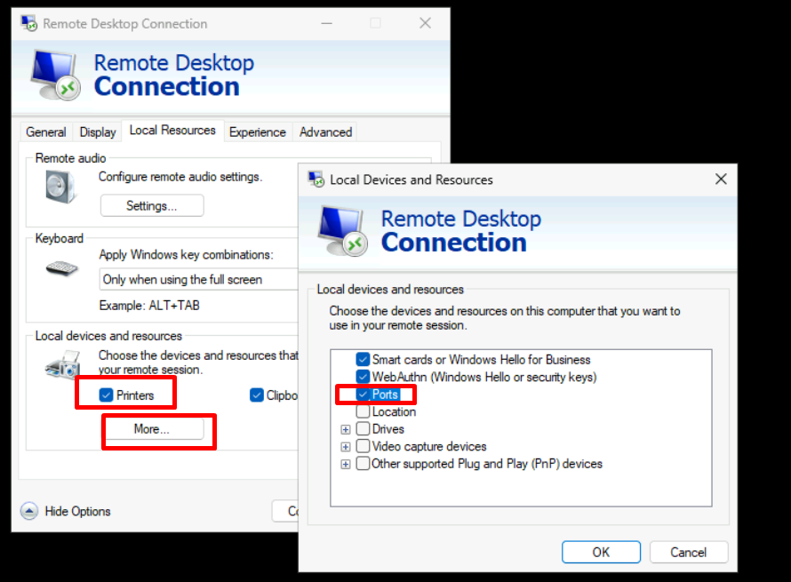print to your local printer from remote desktop