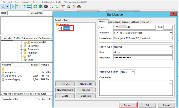 test FTP connection