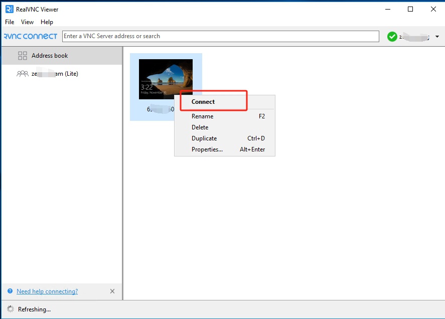 Connect to remote server via VNC