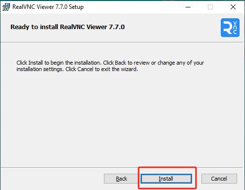 单击“安装”开始安装 VNC Viewer
