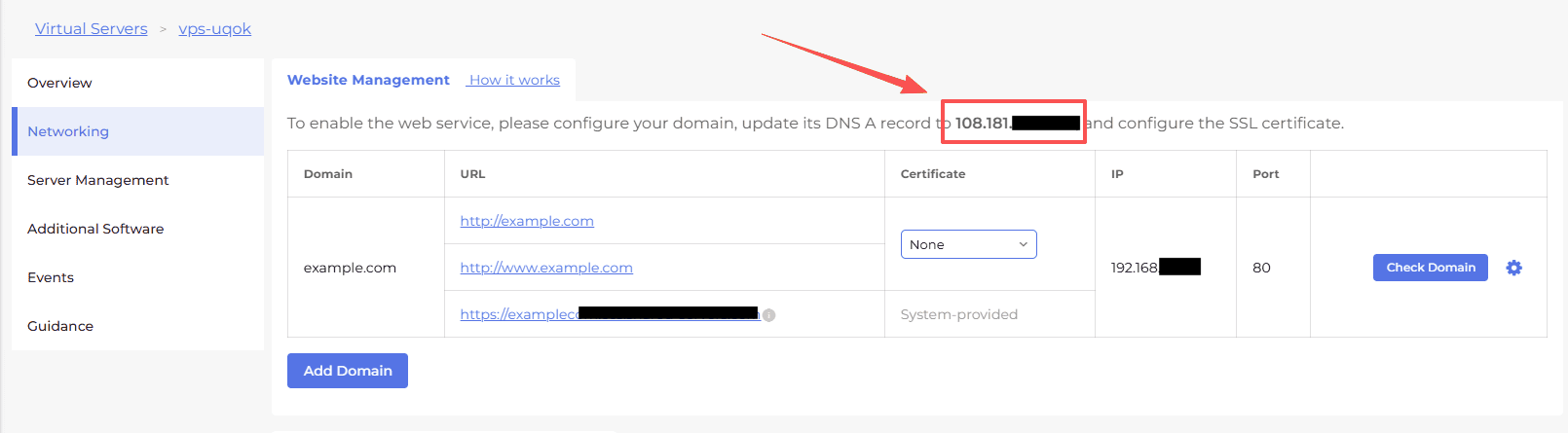 point domain DNS to the public IP