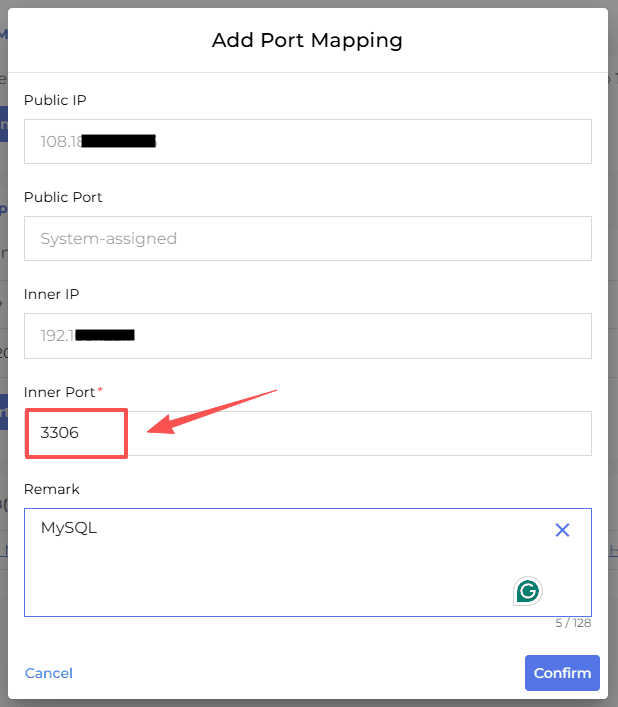 create the port mapping rule