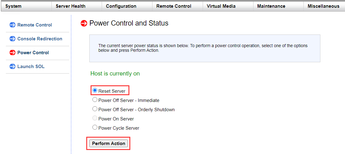 Reboot the dedicated server with IPMI