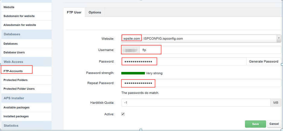 create FTP account