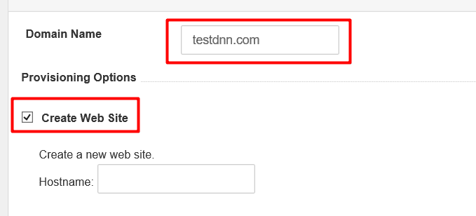 Add the domain name and create website
