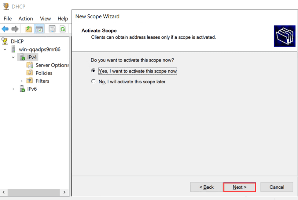 finish DHCP scope setup