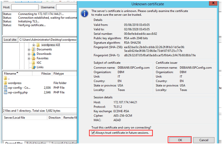 test FTP connection