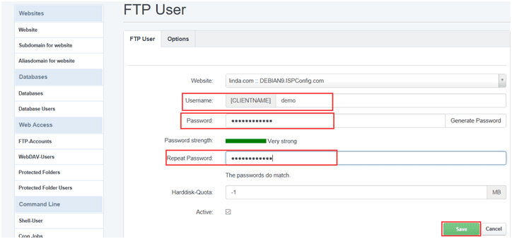 create FTP account