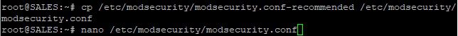 将默认的 ModSecurity 配置文件复制到新文件