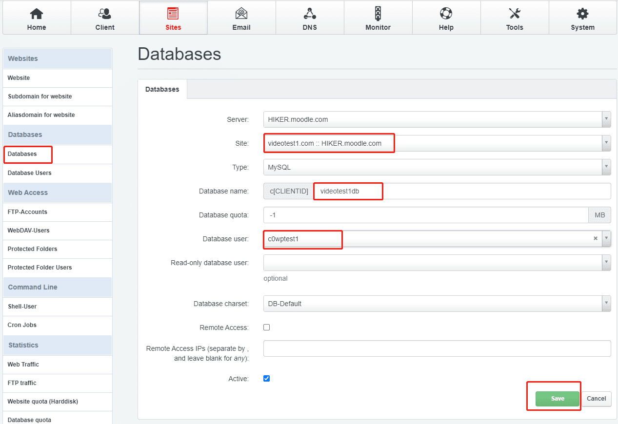 Create new database