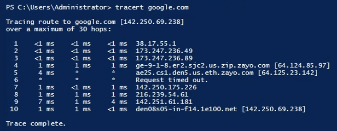 tracert google 示例