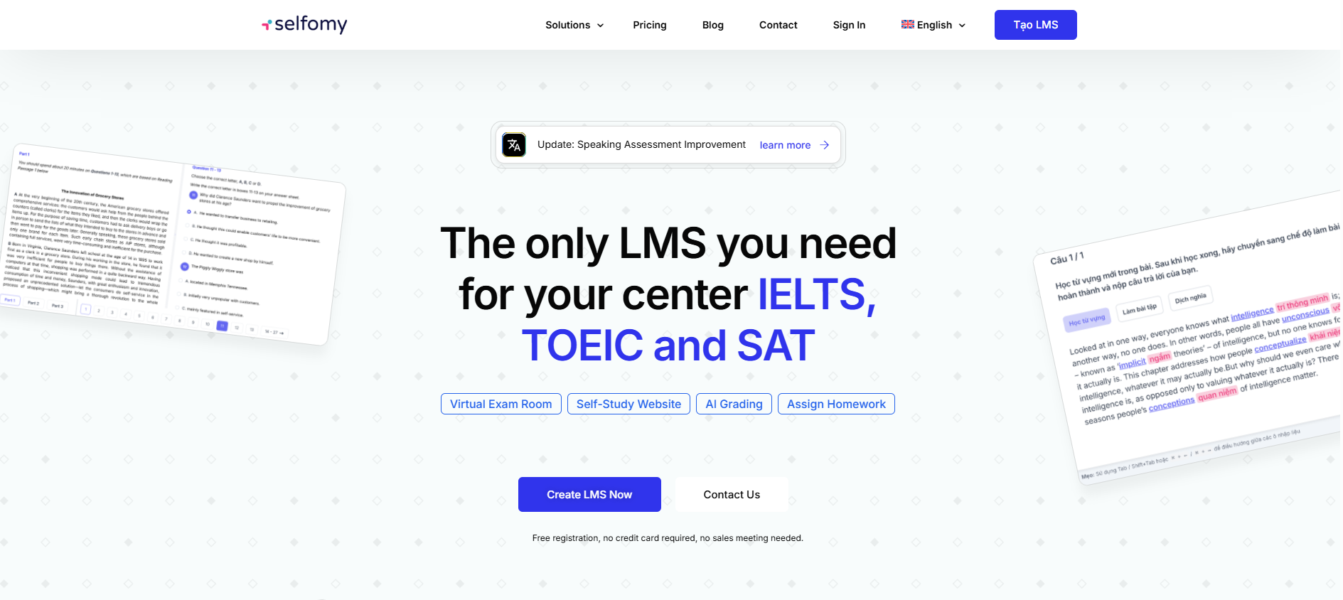 Selfomy AI-powered language assessment platform — IELTS writing and speaking evaluation interface