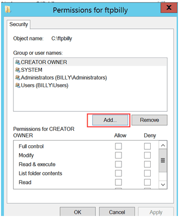create FTP account