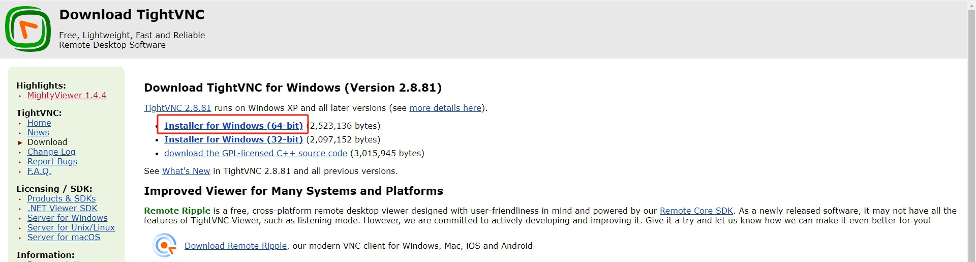 Click Installer for Windows (64-bit)